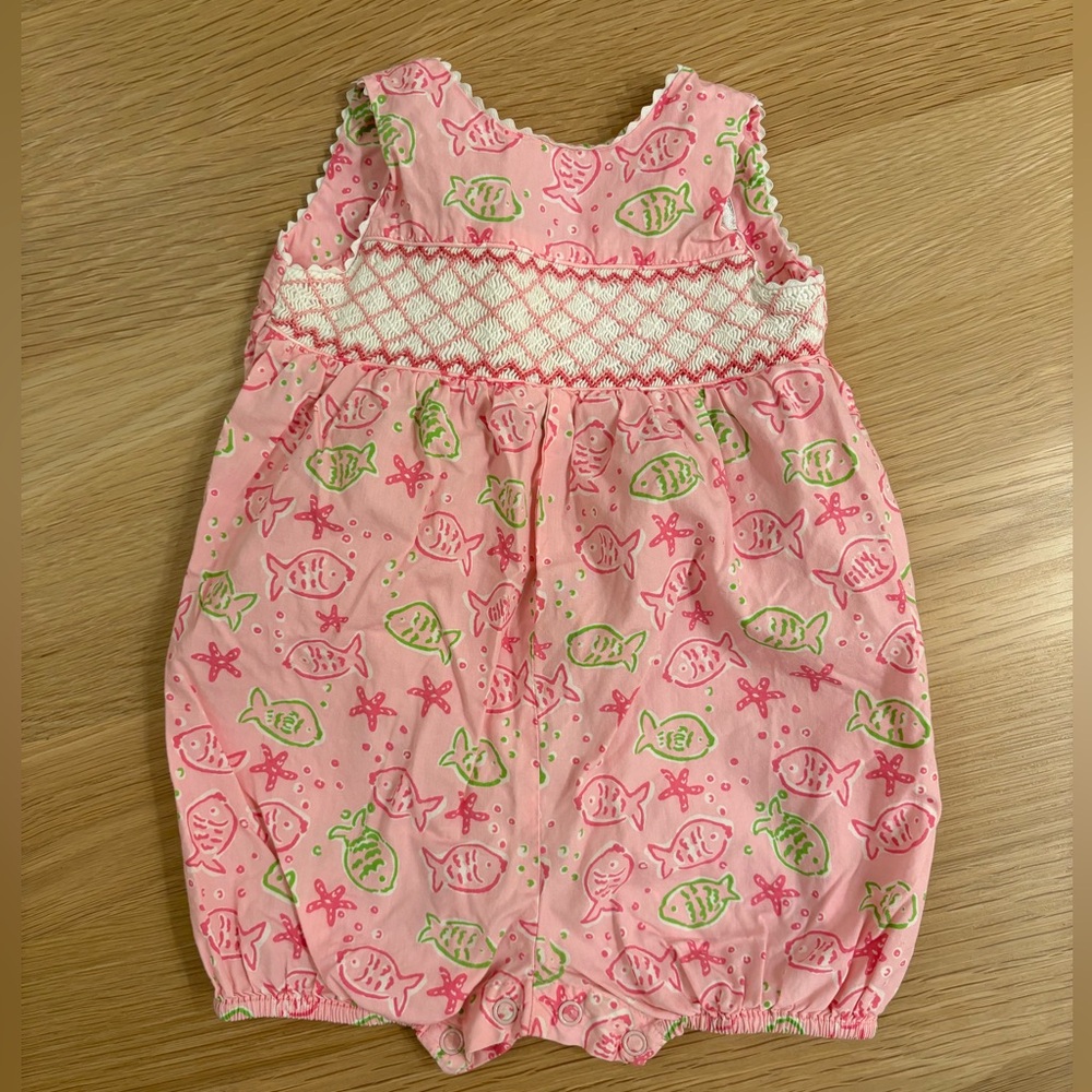 Lilly Pulitzer Smocked Bubble Romper (pink fish print)